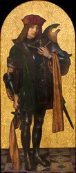São Cândido (Xander) (São Candidus) ou Santo Guerreiro (às vezes identificado com São Jorge) - Pintura de Aine (Ayne) Bru (Hans Brun ou Lucius Brun) (ativo do século XVI) Óleo sobre madeira 1502-1507 Museu Nacional d