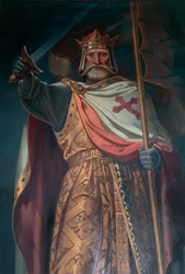 República Checa, Boémia do Sul, Castelo de Rozmberk, cruzado, afresco de B. Strobl, detalhe