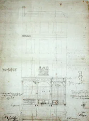 Projecto para o escritório da lotaria estatal de Nicholson, n.º 3 Cockspur Street, City de Londres