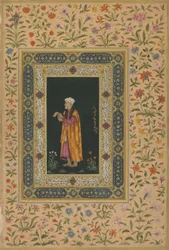 Retrato de Itimad Al-dawla, dinastia Mughal (aquarela opaca e ouro sobre papel)
