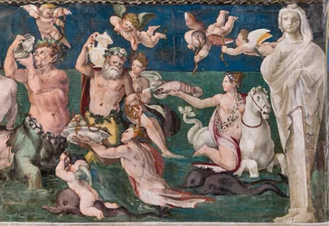 Triunfo de Vênus, cena marinha com golfinhos e cupidos