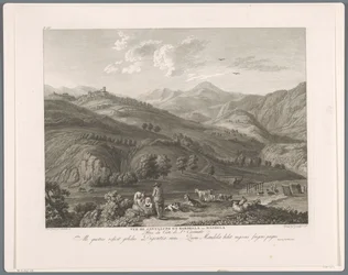 Vista de Cantalupo Bardella em Mandela
Vüe de Cantalupo et Bardella anc. Mandela (título sobre o objecto)
Suite de VI vues des Environs de Rome (...) (título da série)