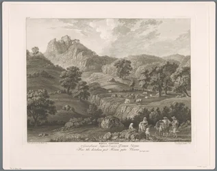 Vista de Roccagiovine Rocca Giovine (título no objeto) Suite de VI vues des Environs de Rome (...) (título da série)