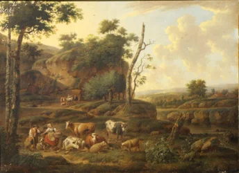 Paisagem com figuras e animais.