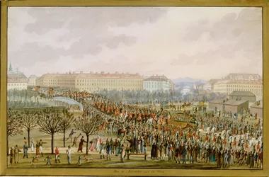 A imperatriz Karoline Augusta, quarta esposa do imperador Francisco I, entra em Viena a 10 de novembro ... (guache)