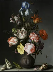 Flores num vaso com conchas e insectos, cerca de 1630 (óleo sobre carvalho)