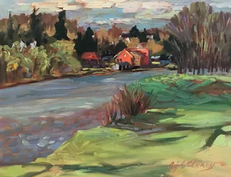 Aldeia no rio Kennebunkport, c.1980-90 (óleo sobre tela)
