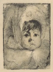 Retrato de Elizabeth Mouton quando criança com capuz na cabeça