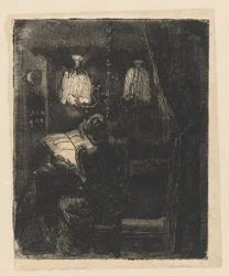 Sientje Mesdag-van Houten lendo à mesa