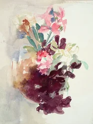 Flores rosa e púrpura (aguarela sobre papel)