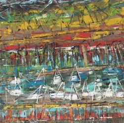 Paisagem marítima abstrata com barcos