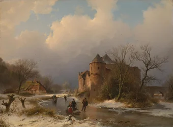 Um castelo numa paisagem de inverno