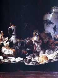 Ainda vida exótica com macaco e porcelana chinesa