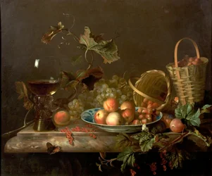 Pedaço de fruta com copo de vinho, 1692