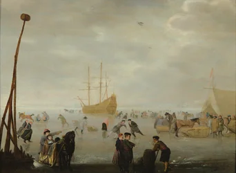 Paisagem com patinadores e trenós