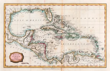 Mapa das Índias Ocidentais, século XVIII.