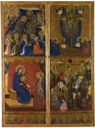 A coroação da Virgem. A Trindade. A Virgem e o Menino com Doadores. A crucificação. Os Doze Apóstolos, 1374