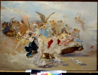 Le jugement de Paris (O Julgamento de Paris). Peinture de Ernest Karlovich Liphart (1847-1932), huile sur toile. Art russe 19th siecle. F. Kovalenko Museum of Art, Krasnodar (Russie).