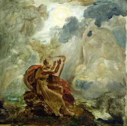 Ossian conjura os espíritos com sua harpa nas margens do rio de Lora, c.1811 (ver 146776)