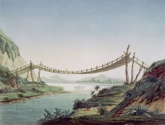 Ponte de corda perto de Penipe, atravessando o rio Chambo, México, 1810