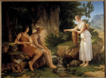 Os Pastores no Túmulo de Amyntas Ilustração dos "Idyllles" de Salomon Gessner - Pintura de Pierre Narcisse (Pierre-Narcisse) Guerin (1774-1833) 1805 Sol 1,31x1,76 m
