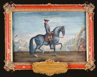 No. 15 Mille Fleurs um cavalo da escola de equitação espanhola, executando um trote (wc no papel)