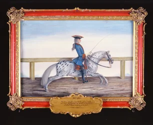 No. 29 Um cavalo cinzento malhado da Escola de Equitação Espanhola que executa um movimento de adestramento (wc em papel)