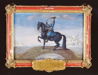 No. 38 Um cavalo calabresa napolitano da Escola de Equitação Espanhola que executa um movimento de adestramento chamado o Piaffe (wc em papel)