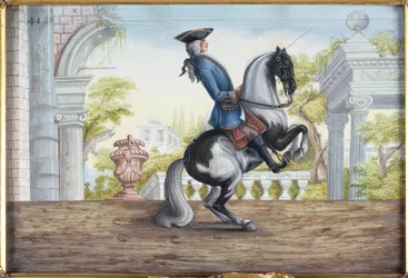 No. 41 Um cavalo malhado da Escola de Equitação Espanhola que executa o Pesade (wc em papel)