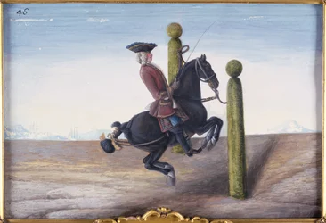 No. 46 Um cavalo baio da Escola de Equitação Espanhola que executa um movimento de adestramento chamado o Croupade (wc em papel)
