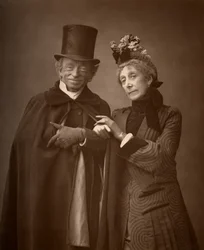 Atores americanos James Lewis e Ann Gilbert em A Night Off, 1886