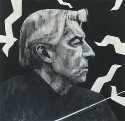 Retrato de Herbert von Karajan, ilustração para o The Sunday Times, 1970 (guache a bordo)