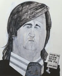 Retrato de Melvyn Bragg, ilustração para o ouvinte, de 1970 (guache a bordo)