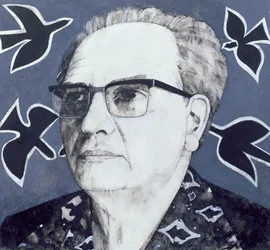 Retrato de Olivier Messiaen, ilustração para o The Sunday Times, de 1970 (guache a bordo)