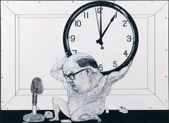 Retrato de William Hardcastle, ilustração para The Radio Times, de 1970 (guache e caneta e tinta a bordo)