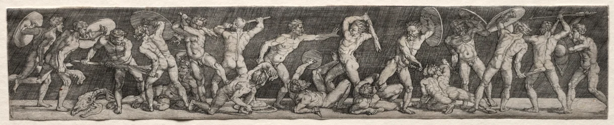 Batalha de homens nus.