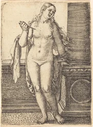 Lucretia em pé em uma coluna