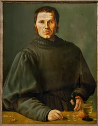 Retrato de um árbitro que regista os pontos de um jogo (pintura sobre madeira de tília)