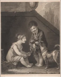 Duas crianças com cães
Oh, les jolis petits chiens