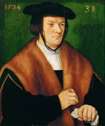 Gerhard von Westerburg (1486-depois de 1539), a meia figura, com manto guarnecido de pele e chapéu preto