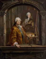 Retrato de Georges Desmarées no seu cavalete a pintar um retrato de Johann Christian Thomas Winck