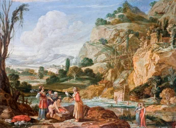 "Moise enfant est trouve par la fille du pharaon" (A descoberta do Menino Moisés pela filha do faraó) Peinture de Bartholomeus Breenbergh (1598-1657) Oil on copper 17th century Dim 18,5x25 cm Hallwylska Museet, Estocolmo