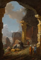 Ruínas romanas com figuras de turbante