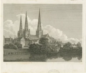 Catedral de Lichfield - Vista sudoeste: gravura, nd [ 1796]