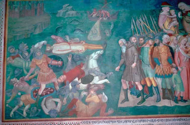 Afresco dos israelitas cruzando o Mar Vermelho, século XIV