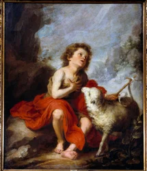 Representação de São João Batista menino, pintura de Bartolomé Murillo (1618-1682), século XVII, Sol. 1,21 x 0,99 m, Madrid, Museu do Prado