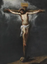 A Crucificação por Murillo, Bartolome Esteban (1617-1682). Óleo sobre tela, tamanho : 43,9x33,3, , Colecção Privada