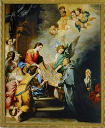 A descida da Virgem Maria para premiar a escrita de Santo Ildefonso de Toledo ... (pintura sobre tela)