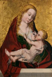 ""Virgem amamentando o menino"" (a Virgem amamentando o Menino) Pintura do mestre Bartolomé (ativo 1470-1610) por volta de 1490 - Óleo sobre madeira Dim 52x35 cm Museu do Prado, Madrid
