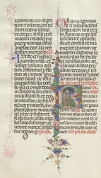 Missale: Fol. 387v: Morte representada como um esqueleto com uma foice, 1469.